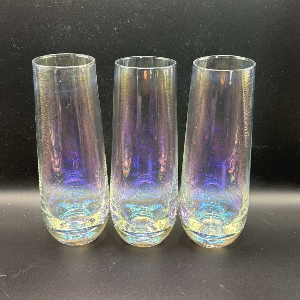 Set of 3 Iridescent Transparent Champagne Stemless Glasses, Mimosa Glass Set